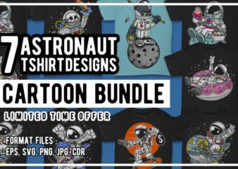 7 Astronaut Cartoon Tshirt Designs Bundle