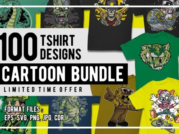 100 Cartoon Tshirt Designs Bundle - T-shirt Bundles